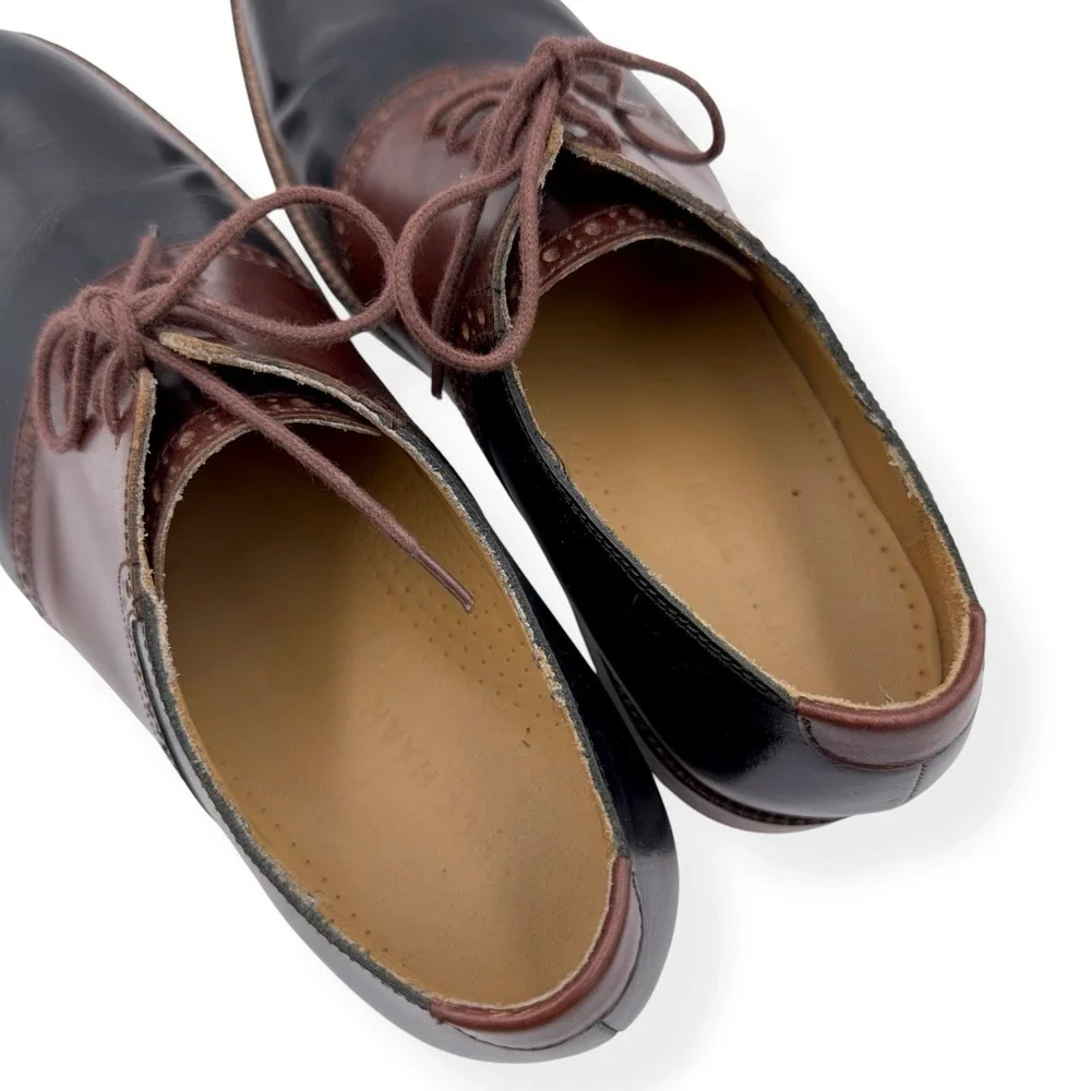 Cole Haan Williams II Leather Saddle Oxford Dress Shoes Men's 9.5 M Black Brown